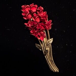 Vintage Red Floral Brooch